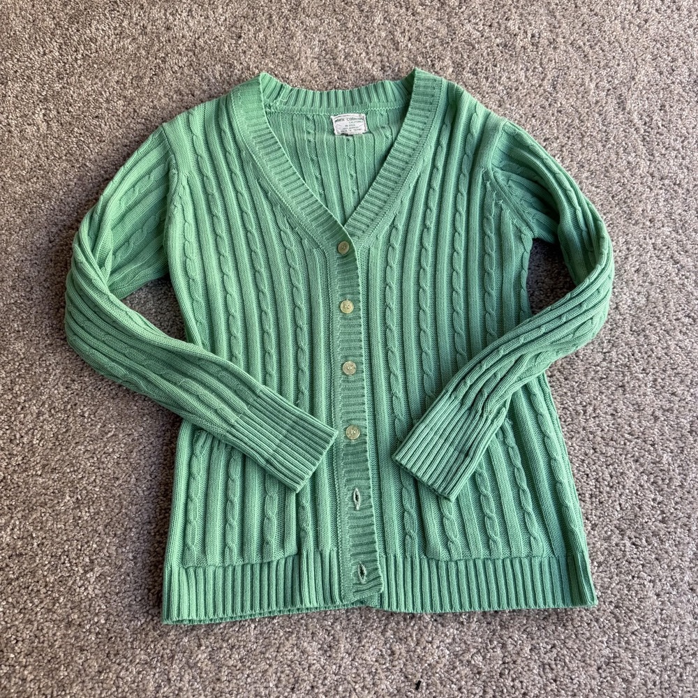 Vintage Alex Colman Cardigan Sweater Womens M Green Cable Button Front V Neck
